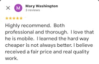 mary washington is highly recommended and both professional and learned the better way