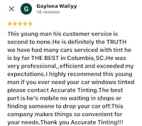 a customer review for a car service in columbia, south carolina